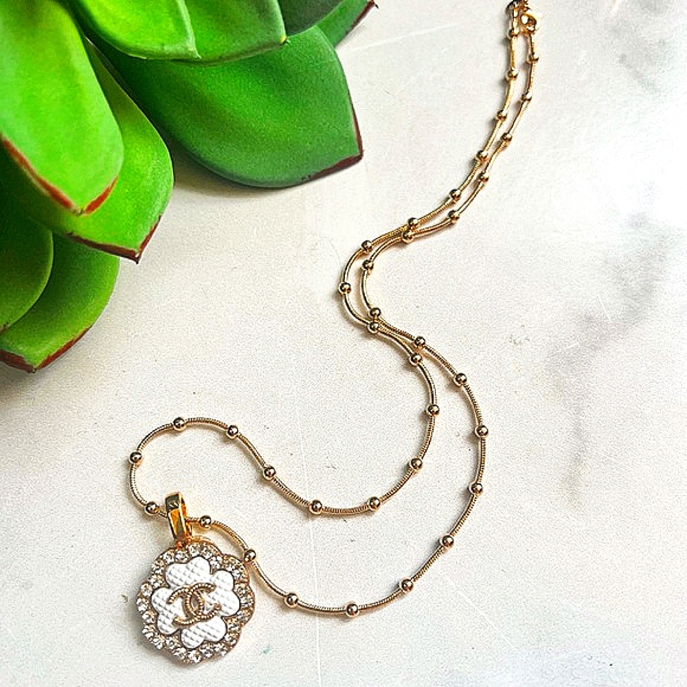 Authentic Designer Button Pendant on Gold Filled Satellite Chain - Picture 3 of 3